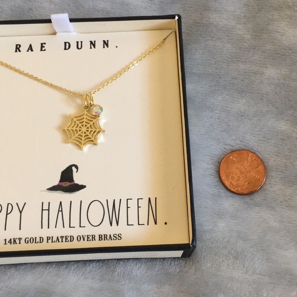 Rae Dunn Spider Webb Irridescent Crystal Charm Pendant Necklace Boxed Set NWT - Picture 8 of 12